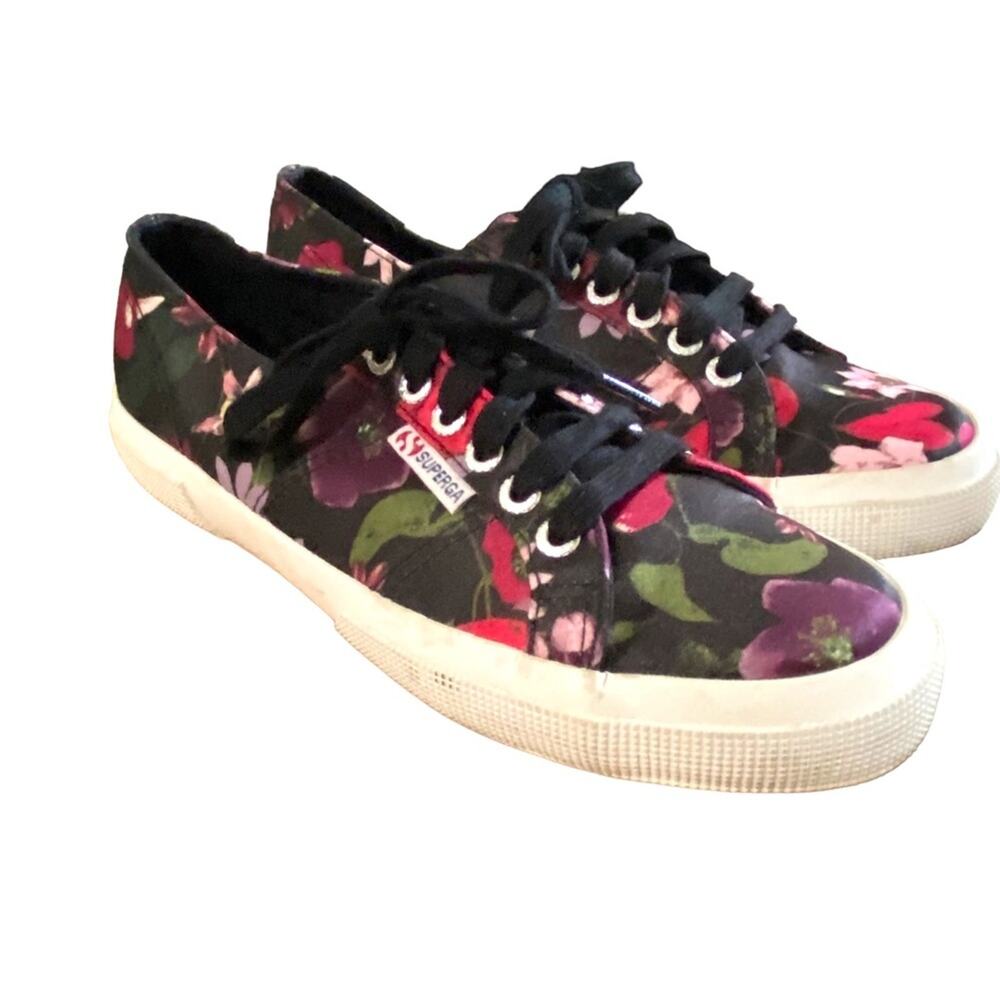 Superga 2750 Floral Satin Sneakers 8 Cottagecore Coquette Shoes Black Purple 39